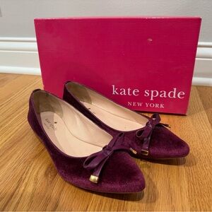 Kate Spade Velvet Flats Size 6.5 Purple Bow Accent